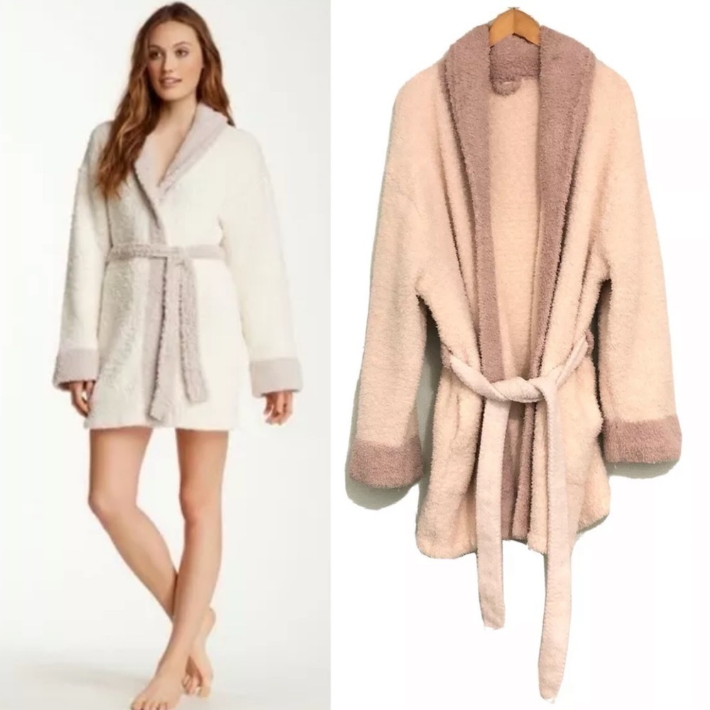 Barefoot Dreams Cozychic Ivory Creme Contrast Trim Robe Women's Size 2 / Medium